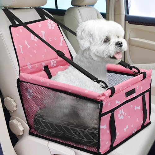 PetsHome Hundeautositz Faltbarer Hundeautositz mit abnehmbarer dicker Matte, wasserdicht, atmungsaktiv, Oxford-Reisetasche für kleine bis mittelgroße Hunde, Welpen und Haustiere, Rosa von PetsHome