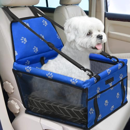 PetsHome Hundeautositz, faltbar, Hundeautositz, wasserdicht, atmungsaktiv, Oxford-Reisetasche für kleine bis mittelgroße Hunde, Welpen und Haustiere, Fußabdruck, Blau + Matte von PetsHome