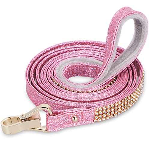 PetsHome Hundeleine, Haustier-Leine, [Bling Strasssteine] Premium PU-Leder, langlebig und weich, 1,8 m Leine für Kontrolle, Sicherheitstraining, Gehleine für kleine bis mittelgroße Hunde, Rosa von PetsHome