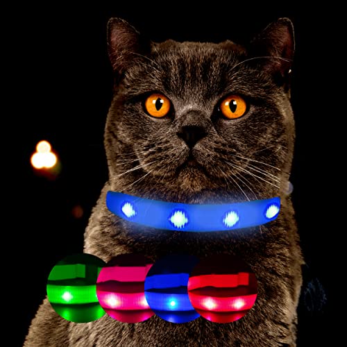 Leuchthalsband für Katzen [Das Original] Leuchtendes LED Katzenhalsband zum spazieren gehen auch im Dunkeln - sehr Lange Akkulaufzeit – Sicher Dank starker Leuchtkraft - Katzenhalsband (L, Blau) von Petsation