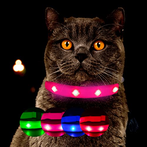 Leuchthalsband für Katzen [Das Original] Leuchtendes LED Katzenhalsband zum spazieren gehen auch im Dunkeln - sehr Lange Akkulaufzeit – Sicher Dank starker Leuchtkraft - Katzenhalsband (L, Pink) von Petsation