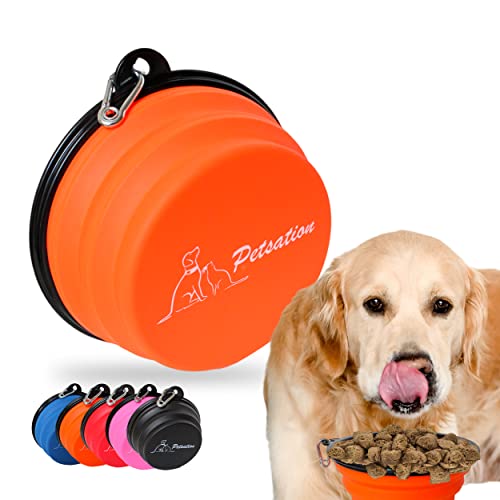 PETSATION Faltbarer Hundenapf für unterwegs [Das Original] Reisenapf, Fressnapf & Wassernapf für Hunde - 2X 1000 ml Trinknapf, ideal für Reisen, Spaziergänge & Alltag Leicht (2 x 1000 ml, Orange) von Petsation