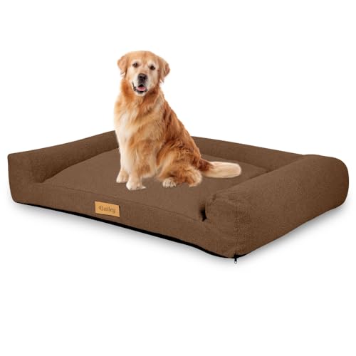 Petsen Personalisierte Hundebett - Grosse Große Mittelgroße Hunde - Hundekissen waschbar – Hundekörbchen - Hundematte mit Gravieren Namen (Boucle Braun, L 100 x B 65 x H 17 cm) von Petsen