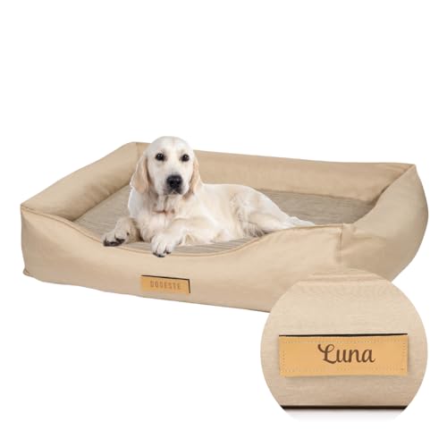 Petsen Hundebett Orthopädisches waschbar – Hundesofa große Hunde – Hundecouch mit Bezug abnehmbar – Hundematte mit Gravieren Namen (Beige, L 100 cm x B 82 cm x H 18 cm) von Petsen