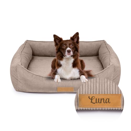 Petsen Hundebett Orthopädisches waschbar – Hundesofa große Hunde – Hundecouch mit Bezug abnehmbar – Hundematte mit Gravieren Namen (Beige, L 110 cm x B 90 cm x H 27 cm) von Petsen