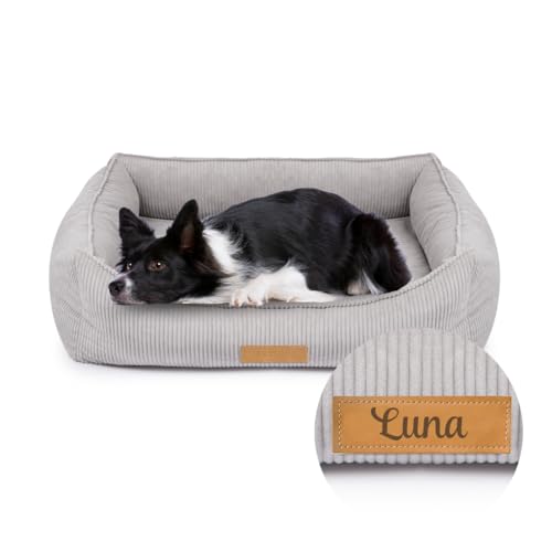 Petsen Hundebett Orthopädisches waschbar – Hundesofa große Hunde – Hundecouch mit Bezug abnehmbar – Hundematte mit Gravieren Namen (Grau, L 110 cm x B 90 cm x H 27 cm) von Petsen