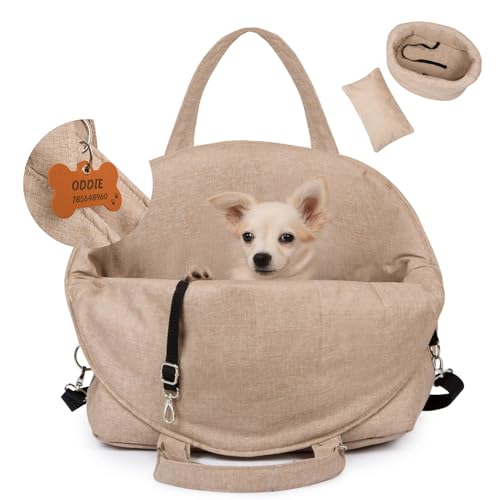 Petsen Hundetasche, Transportbox, 3in1 Hunde & Katzen Tragetasche, Hundetransportbox mit Pet-Kissen, Hundebett, Autositz Hund Universal Waschbar (Beige) von Petsen