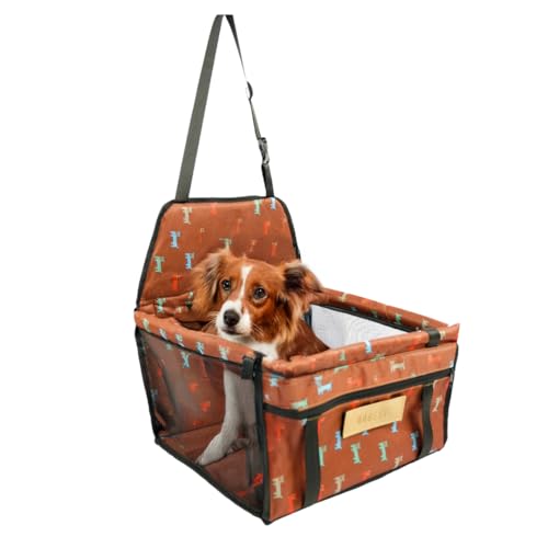 Petsen Personalisiert Hunde Autositz, Autositze Hund Rückbank, Hundeautositz mit Hundenamen, Hundekorb Kleine Hunde, Hundekörbe Auto, Autobett (braun mit Hunden, 40 x 36 cm) von Petsen