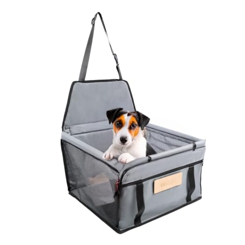 Petsen Personalisiert Hunde Autositz, Autositze Hund Rückbank, Hundeautositz mit Hundenamen, Hundekorb Kleine Hunde, Hundekörbe Auto, Autobett (grau, 40 x 36 cm) von Petsen