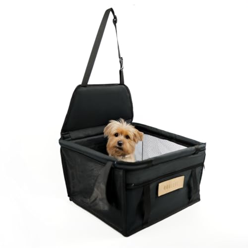 Petsen Personalisiert Hunde Autositz, Autositze Hund Rückbank, Hundeautositz mit Hundenamen, Hundekorb Kleine Hunde, Hundekörbe Auto, Autobett (schwarz, 40 x 36 cm) von Petsen