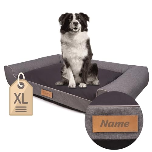 Petsen Personalisierte Hundebett XL - Grosse Große Mittelgroße Hunde - Hundekissen – Hundekörbchen - Hundematte mit Gravieren Namen (Grau, L 100 x B 65 x H 17 cm) von Petsen