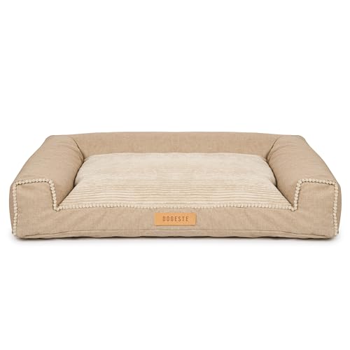 Petsen Personalisierte Hundebett - Grosse Große Mittelgroße Hunde - Hundekissen waschbar – Hundekörbchen - Hundematte mit Gravieren Namen (Kord beige, L 100 x B 65 x H 17 cm) von Petsen