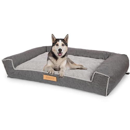 Petsen Personalisierte Hundebett - Grosse Große Mittelgroße Hunde - Hundekissen waschbar – Hundekörbchen - Hundematte mit Gravieren Namen (Kord Grau, L 100 x B 65 x H 17 cm) von Petsen