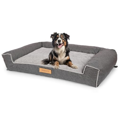 Petsen Personalisierte Hundebett - Grosse Große Mittelgroße Hunde - Hundekissen waschbar – Hundekörbchen - Hundematte mit Gravieren Namen (Kord Grau, L 118 x B 78 x H 17 cm) von Petsen