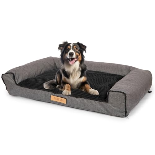 Petsen Personalisierte Hundebett - Grosse Große Mittelgroße Hunde - Hundekissen waschbar – Hundekörbchen - Hundematte mit Gravieren Namen (Kord Greu-Schwarz, L 100 x B 65 x H 17 cm) von Petsen