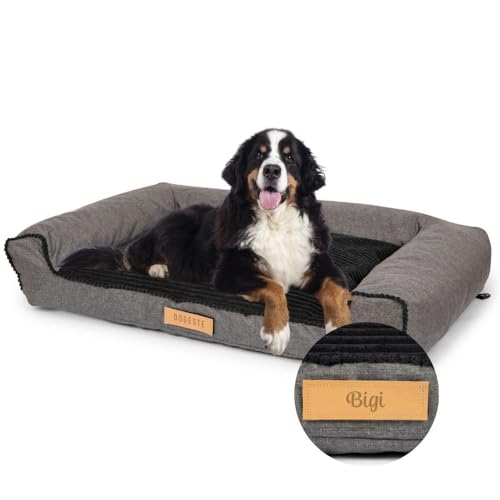 Petsen Personalisierte Hundebett - Grosse Große Mittelgroße Hunde - Hundekissen waschbar – Hundekörbchen - Hundematte mit Gravieren Namen (Kord Greu-Schwarz, L 118 x B 78 x H 17 cm) von Petsen