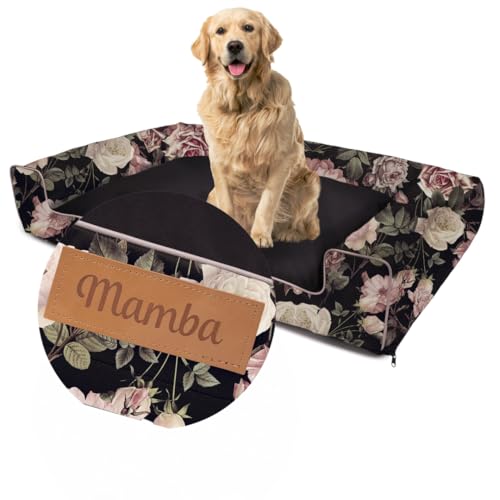 Petsen Personalisierte Hundebett - Grosse Große Mittelgroße Hunde - Hundekissen – Hundekörbchen - Hundematte mit Gravieren Namen (Rosen, L 100 x B 65 x H 17 cm) von Petsen