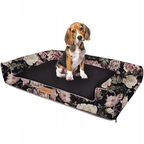 Petsen Personalisierte Hundebett - Grosse Große Mittelgroße Hunde - Hundekissen – Hundekörbchen - Hundematte mit Gravieren Namen (Schwarz + Rosen, L 80 x B 53 x H 17 cm) von Petsen