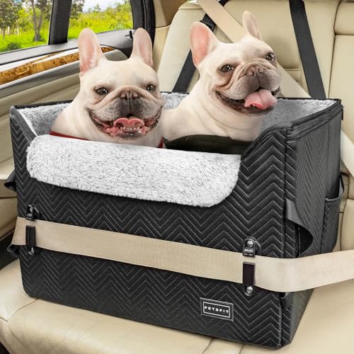 PETSFIT Hunde Autositz Mittelgroßer Hund, wasserdichter PU-Leder-Hundesitz für Auto mit patentierten sicheren Schnallen, 2 Clip-on-Sicherheitsleinen, geeignet für 2 kleine Hunde oder einen mittleren von Petsfit