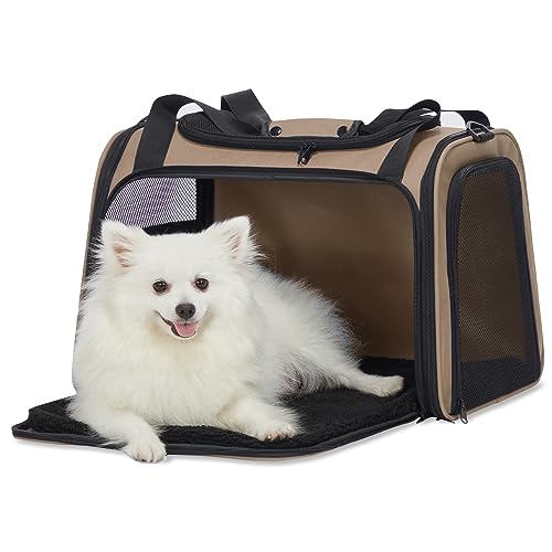 PETSFIT Tragetasche für Haustiere, für kleine Hunde, weiche Katzen-Tragetasche mit gemütlicher, ausziehbarer Matte für Haustiere unter 11 kg (groß, Khaki) von Petsfit