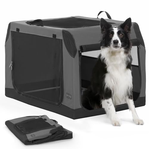 Petsfit 91,4 cm große Hunde-Autobox, verstellbare Kompatibilität, perfekt für Reisen und einfach zu montieren, 3-Türen-Design, weich, zusammenklappbar, Grau von Petsfit