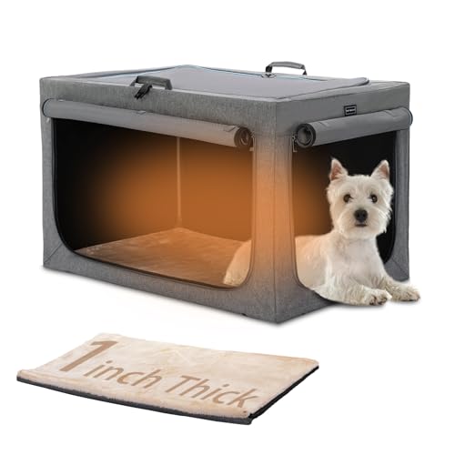 Petsfit Hundebox, tragbare Hundebox für kleine Hunde, weiche Hundebox mit Abnehmbarer Matte und Tasche zur Aufbewahrung, grau, S: 61 cm x 45 cm x 43 cm von Petsfit