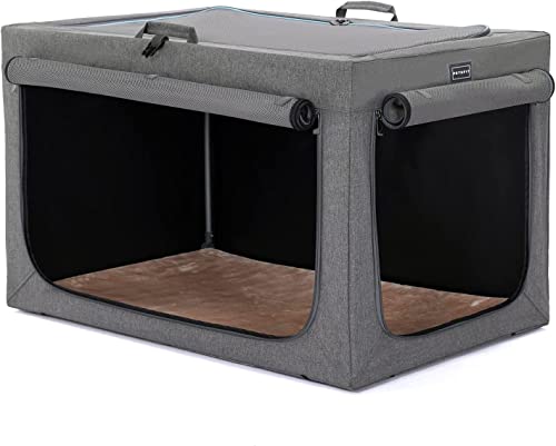 Petsfit Hundebox faltbar für mittlere Hunde, Hundebox für Zuhause Zimmerkennel Hund Verstellbares Design Transportbox Hund, Reißfeste Netzfenster & verdickte plüsche Betteinlage,(M, Grau) von Petsfit