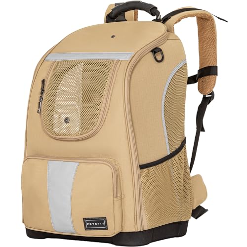 Petsfit Hunde Rucksack zum Wandern, Rucksack für Hunde mit Reflexionsstreifen, Hunderucksack große Katzen hoher Atmungsaktiv, Katzenrucksack für Lange Ausflüge, Khaki von Petsfit