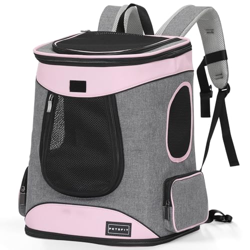 Petsfit Rucksack für Tiere mit Netzfenster, Transportrucksack für Hunde mit Zwei Schultergurten vorne/hinten Halterung, Reisetasche für kleine Tiere, 43 cm x 32 cm x 29 cm von Petsfit