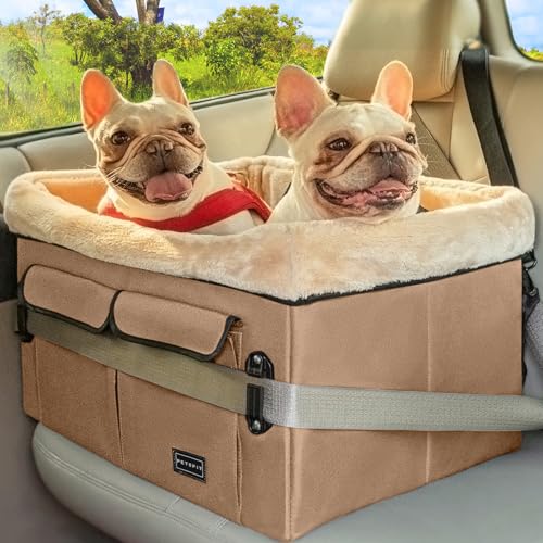 Petsfit Haustier Sitzerhöhung mit Taschen, Hundeautositz für kleine Hunde, geeignet für Autos, LKWs und SUVs (klein, khaki) von Petsfit