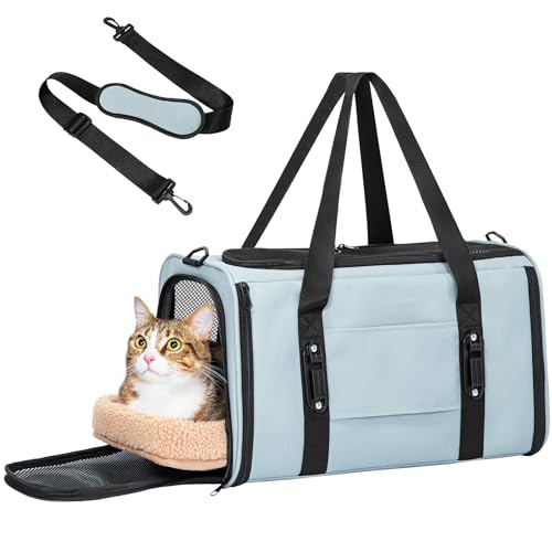 Petsfit Katzen-Auto-Tragetasche, Katzen-Reisetasche mit verbesserter patentierter Autoschnalle, tragbare Hundetransport-Tragetasche, Kätzchen-Reisetasche mit Schultergurt und abnehmbarer Matte, Grün von Petsfit