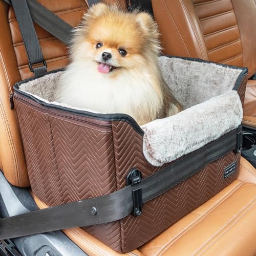 Petsfit Hundeautositz Hundesitz kleine Hunde, Autositz Hundesitz Auto Rückbank Beifahrersitz sicherer Stabiler mit Sicherheitsgurt-Halteclip und Plüschkissen für kleine Hunde bis zu 8kg,Dunkelbraun von Petsfit