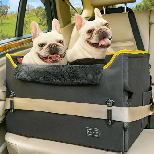 Petsfit Hundeautositz Hundesitz mittlere Hunde, Autositz Hundesitz Auto Rückbank Beifahrersitz sicherer Stabiler mit Sicherheitsgurt-Halteclip und Plüschkissen für mittlere Hunde bis zu 12kg,Schwarz von Petsfit