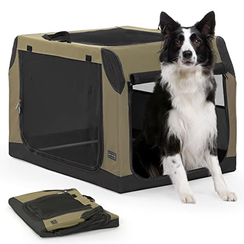 Petsfit Hundebox Auto, Verstellbarer Stoffbezug für Kompatibilität, schräges Design geeignet für den Rücksitz und Kofferraum, Auto Hundetransportbox, verstärktes Netz gegen Kauen, Armeegrün,L von Petsfit