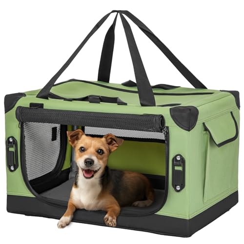 Petsfit Hundebox Auto Transportbox Hund für kleine Hunde Katze, Hundebox faltbar Hundetransportbox,Einstellbare Stoffbezug durch Spiralschlauch,Verstärkung Nähen,XS, Grün von Petsfit