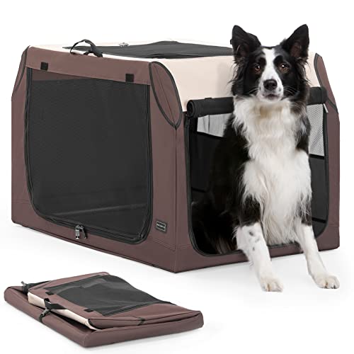 Petsfit Hundebox Auto, Verstellbarer Stoffbezug für Kompatibilität, schräges Design geeignet für den Rücksitz und Kofferraum, Auto Hundetransportbox, verstärktes Netz gegen Kauen, Braun,L von Petsfit