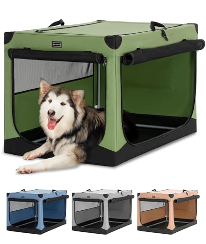 Petsfit Hundebox faltbar große Hunde Hundetransportbox Auto Transportbox Hund aus Stoff mit integriertem Aluminium Rahmen, Einstellbare Stoffbezug durch Spiralschlauch, Verstärkung Nähen,XL,Grün von Petsfit