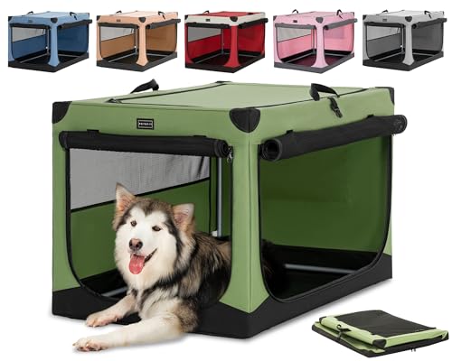 Petsfit Hundebox faltbar große Hunde, Hundebox für zuhause Verstellbarer Stoffbezug mit Spiraleisenrohr, Hundebox Stoff mit 3 Tür-Design, Einfach zu Transportieren, Leicht zu Verstauen, XL, Grün von Petsfit