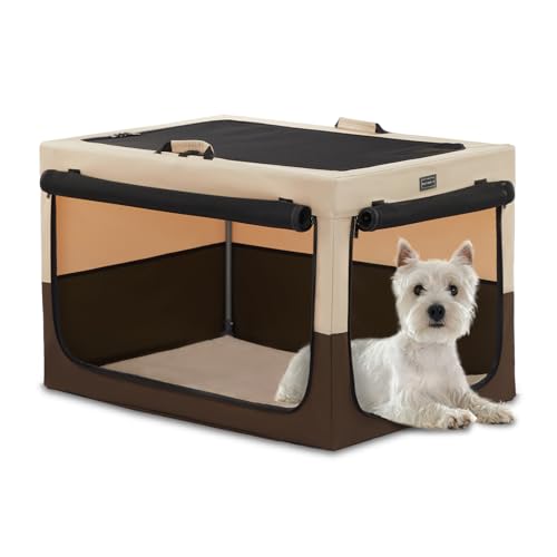 Petsfit Faltbare Hundebox für kleine Hunde Hundetransportbox tragbares Transportbox Katzenbox Auto Stoff für große mittlere kleine Hunde mit Plüsch-Kissen (S,Kaffee) von Petsfit