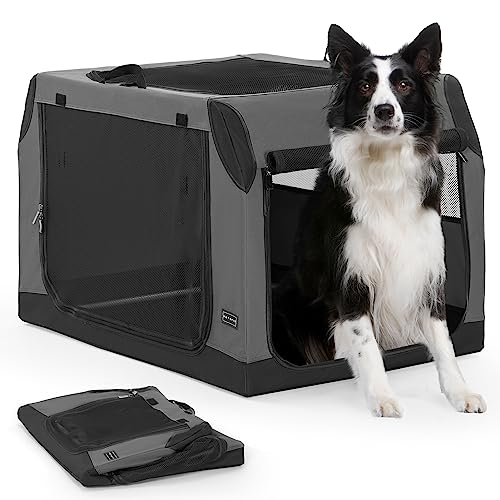 Petsfit Hundebox Auto, Hundebox faltbar schräges Design geeignet für Kofferraum, Hundetransportbox Verstellbarer Stoffbezug für Kompatibilität, Transportbox Hund verstärktes Netz gegen Kauen,Grau,L von Petsfit