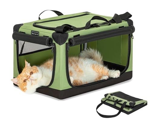 Petsfit Transportbox Katze Transportbox Hund aus Stoff mit integriertem Aluminium Rahmen, für kleine Hunde & Kazen, Einstellbare Stoffbezug durch Spiralschlauch, Verstärkung Nähen,XS, Grün von Petsfit