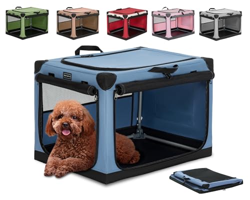 Petsfit Hundebox Auto für kleine Hunde Katze,Transportbox Hund Hundebox faltbar aus Stoff mit integriertem Aluminium Rahmen,Einstellbare Stoffbezug durch Spiralschlauch,Verstärkung Nähen, S, Blau von Petsfit