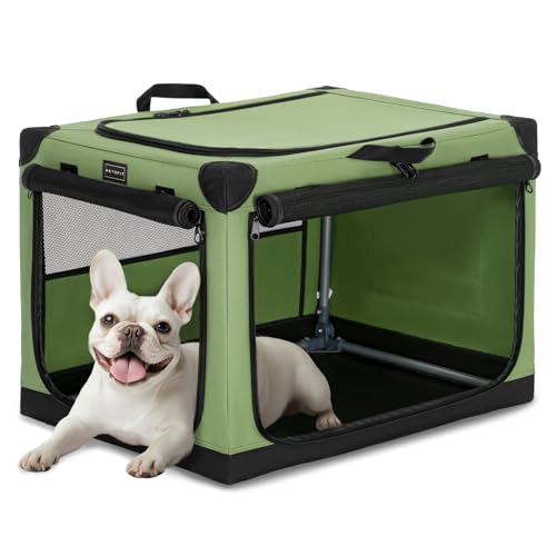 Petsfit Hundebox Auto für kleine Hunde Katze,Transportbox Hund Hundebox faltbar aus Stoff mit integriertem Aluminium Rahmen,Einstellbare Stoffbezug durch Spiralschlauch,Verstärkung Nähen, S, Grün von Petsfit