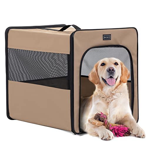 Petsfit Hundebox mit weicher Seite, perfekt für drinnen und draußen, Reisen, ausbruchsichere Hundekäfige für große Hunde, 78,9 cm, Khaki von Petsfit