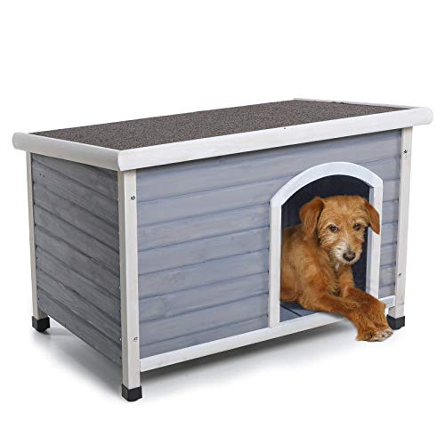 Petsfit Hundehütte für kleine Hunde, wetterfest, für den Außenbereich, mit Verstellbarer Fußmatte und Türklappe, Hellgrau, Größe S/84 x 57 x 59 cm von Petsfit