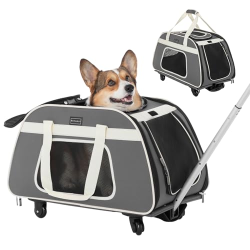 Petsfit Hundetrolley, Haustiertragetasche auf Rädern mit Teleskopgriff, tragbare große Hunde-/Katzentragetasche, Reisetasche mit Rädern von Petsfit