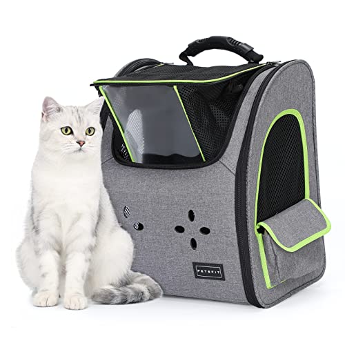 Petsfit Katzen-Rucksack, tragbar, für kleine Hunde und Katzen geeignet, transparentes Fenster, mit Griff, Tragetasche für kleine Hunde und Katzen von Petsfit