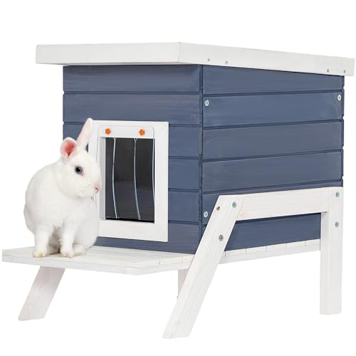 Petsfit Katzenhaus Outdoor Winterfest mit 13,5cm erhöhter Boden, Katzenhaus Hasenstall, Katzenhaus Outdoor mit Fütterungsstelle, Blau, 59x65,5x45 cm von Petsfit