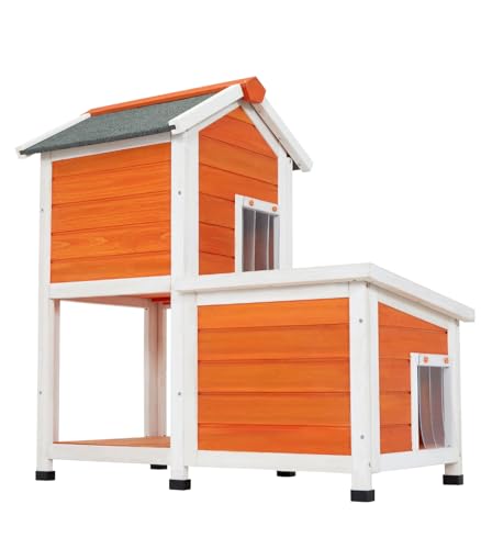 Petsfit Katzenhaus für den Außenbereich, wetterfest, Wildkatzenhaus mit Fluchttür, Haustierhaus für drinnen und draußen, 96,5 cm L x 53 cm B x 94 cm, Orange von Petsfit