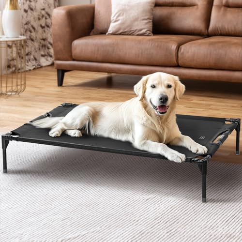 Petsfit Kühlendes erhöhtes Hundebett, Outdoor-Hundebett für große Hunde, mit verbesserter verstellbarer Festigkeit, Haustierbett, Schwarz, 121,9 cm von Petsfit